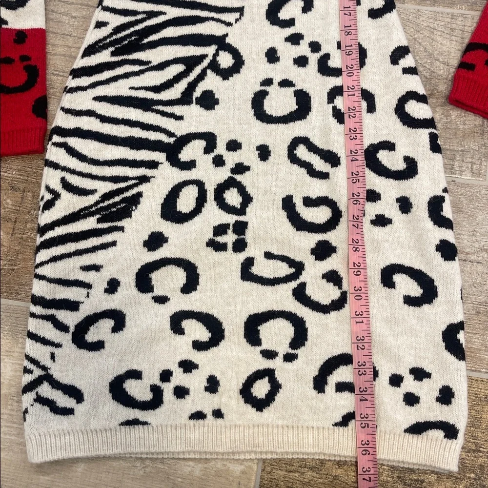 VENUS Animal Print Black Red Knit Long Sleeve Sweater Dress Size Medium M - Picture 8 of 8